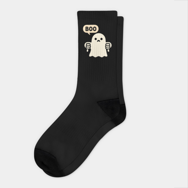Sad Ghost Saying “Boo” – Funny Halloween Ghost Graphic Socks by MakerMind8.2