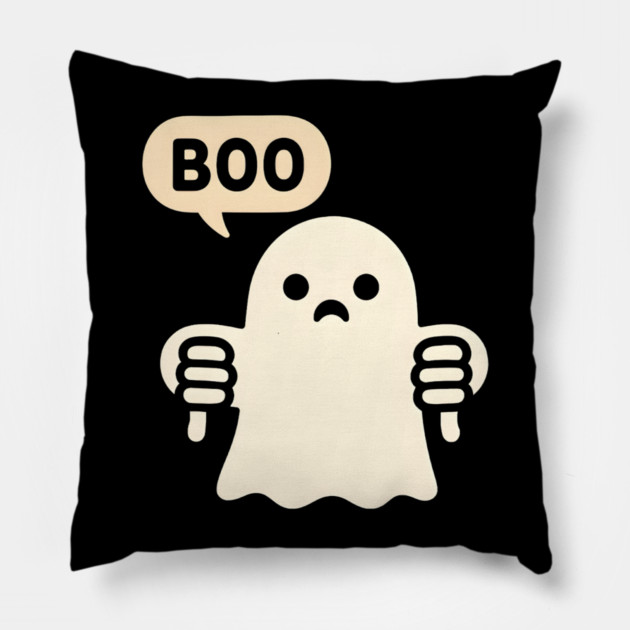 Sad Ghost Saying “Boo” – Funny Halloween Ghost Graphic Pillow by MakerMind8.2