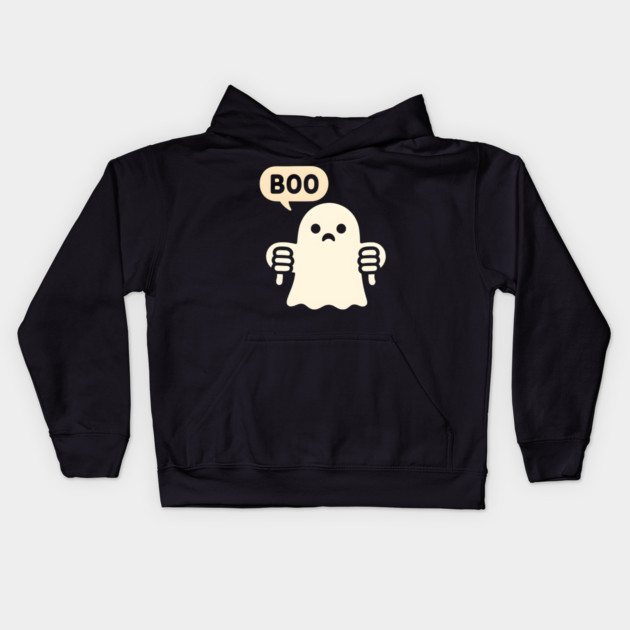 Sad Ghost Saying “Boo” – Funny Halloween Ghost Graphic Kids Hoodie by MakerMind8.2