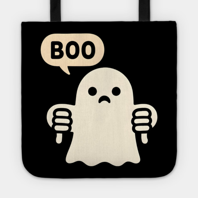 Sad Ghost Saying “Boo” – Funny Halloween Ghost Graphic Tote by MakerMind8.2