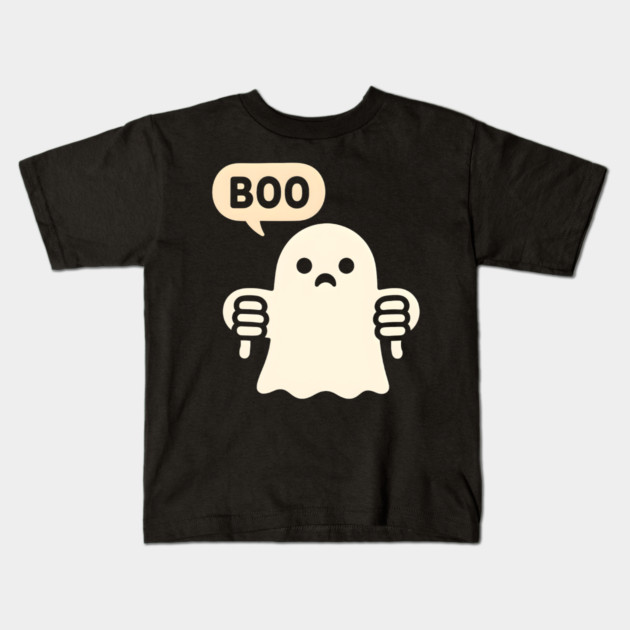 Sad Ghost Saying “Boo” – Funny Halloween Ghost Graphic Kids T-Shirt by MakerMind8.2