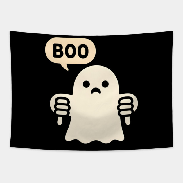 Sad Ghost Saying “Boo” – Funny Halloween Ghost Graphic Tapestry by MakerMind8.2