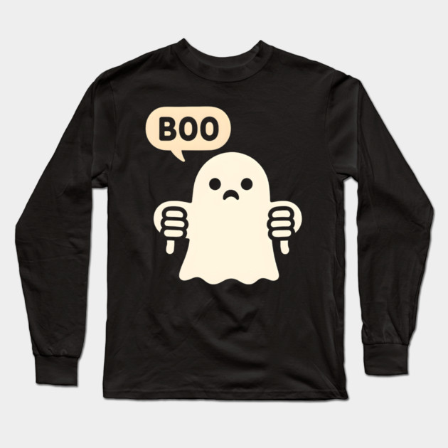 Sad Ghost Saying “Boo” – Funny Halloween Ghost Graphic Long Sleeve T-Shirt by MakerMind8.2