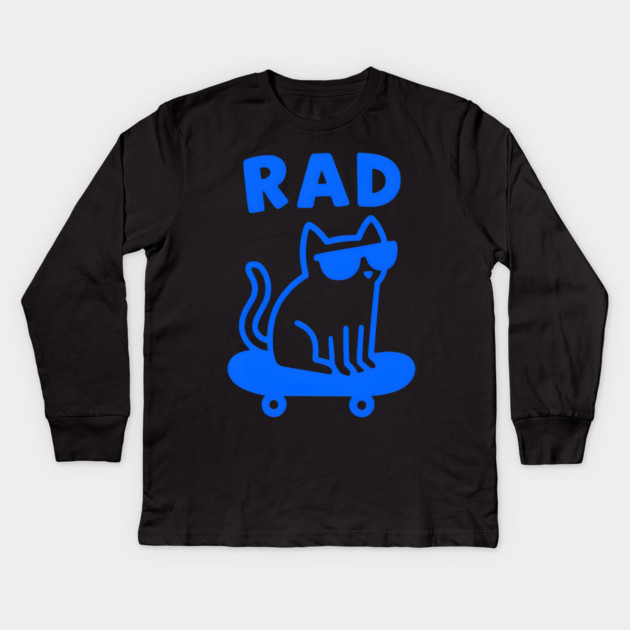 RAD Cat Skateboard Design – Cool Cat Skater Graphic Kids Long Sleeve T-Shirt by MakerMind8.2