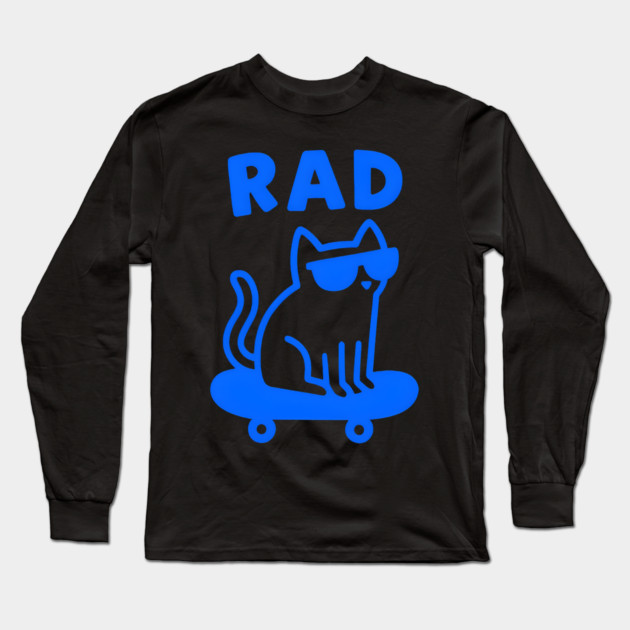 RAD Cat Skateboard Design – Cool Cat Skater Graphic Long Sleeve T-Shirt by MakerMind8.2