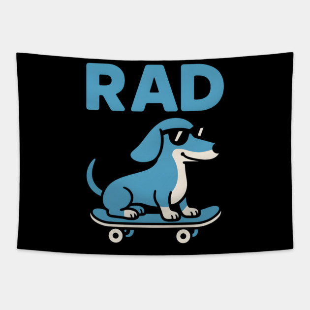 RAD Dog Skateboard Design – Cool Dachshund Skater Graphic Tapestry by MakerMind8.2