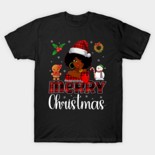 Merry Christmas Pajamas Afro Girls Women & Santa Hat Xmas T-Shirt