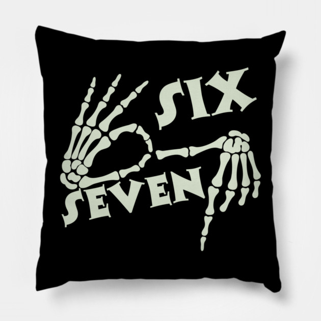 67 Skeleton Hand Sign Halloween Meme Pillow by The WYLD Tribe