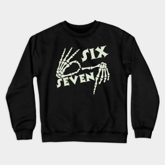 67 Skeleton Hand Sign Halloween Meme Crewneck Sweatshirt by The WYLD Tribe