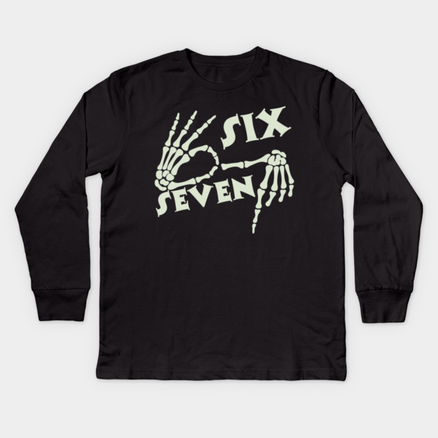 67 Skeleton Hand Sign Halloween Meme Kids Long Sleeve T-Shirt by The WYLD Tribe