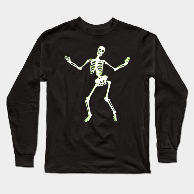 Neon Groove – Funky Dancing Halloween Skeleton Long Sleeve T-Shirt by Butter Creative