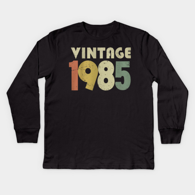 Vintage 1985 Tee - Aged Perfection Birthday Gift - vintage shirt funny 1985 birthday retro apparel humor gift eighties Kids Long Sleeve T-Shirt by OUTFITPAW