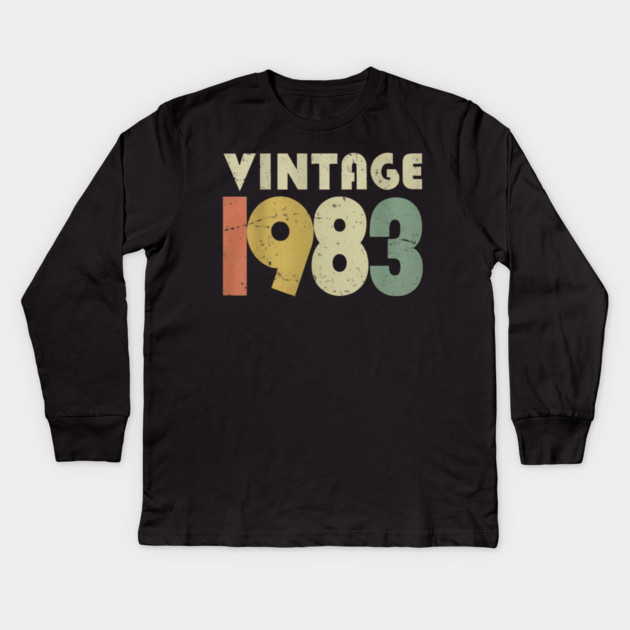 Vintage 1983 Tee - Perfectly Aged Birthday Gift - vintage shirt funny 1983 birthday retro apparel humor gift eighties Kids Long Sleeve T-Shirt by OUTFITPAW