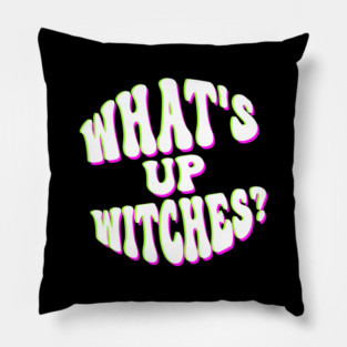 What’s Up Witches? Funny Neon Halloween Wordplay Pillow