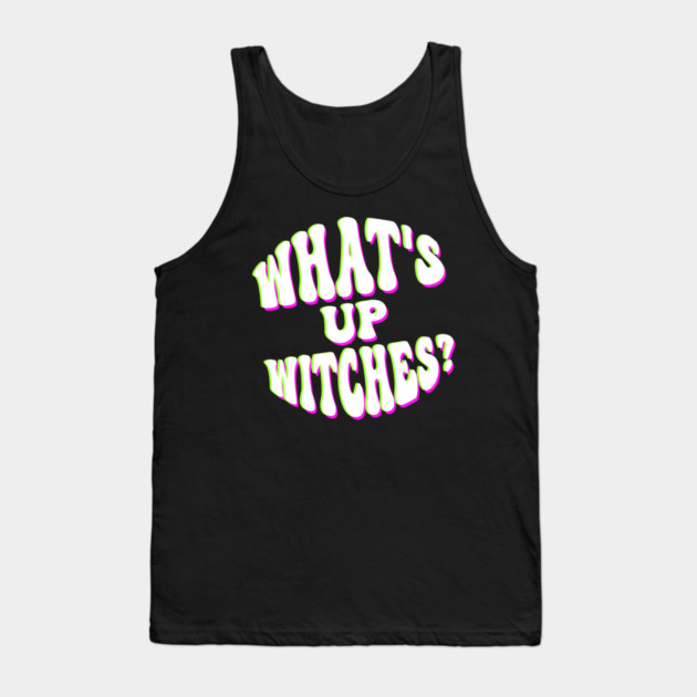 What’s Up Witches? Funny Neon Halloween Wordplay Tank Top by Butter Creative