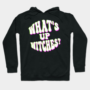 What’s Up Witches? Funny Neon Halloween Wordplay Hoodie