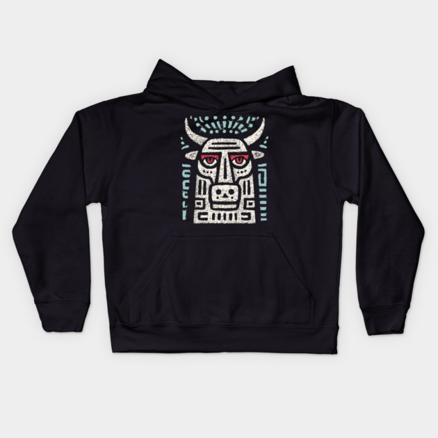 Minotaur of the Labyrinth | Greek Mythology Linocut Kids Hoodie by TuncGK