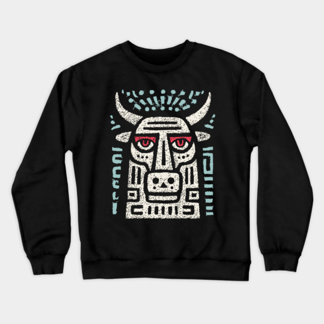 Minotaur of the Labyrinth | Greek Mythology Linocut Crewneck Sweatshirt by TuncGK