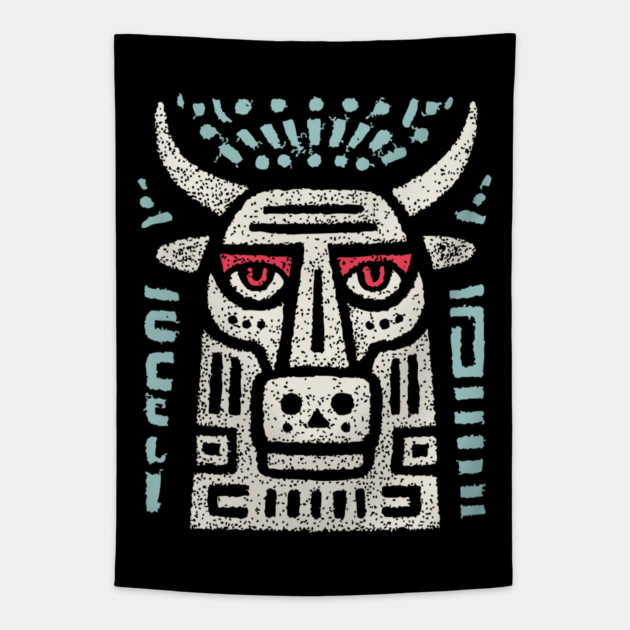 Minotaur of the Labyrinth | Greek Mythology Linocut Tapestry by TuncGK