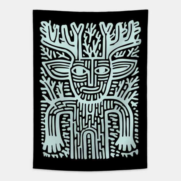 Leshy Slavic Forest Spirit | Mythology Woodcut Art Tapestry by TuncGK