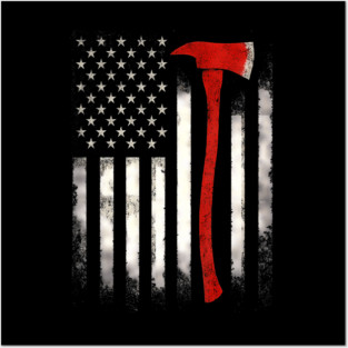 Wildland Firefighter Axe Us Usa American Flag Patriotic Posters and Art