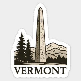Bennington Monument Vermont Landmark Design with Rustic Mountains and Pines Sticker