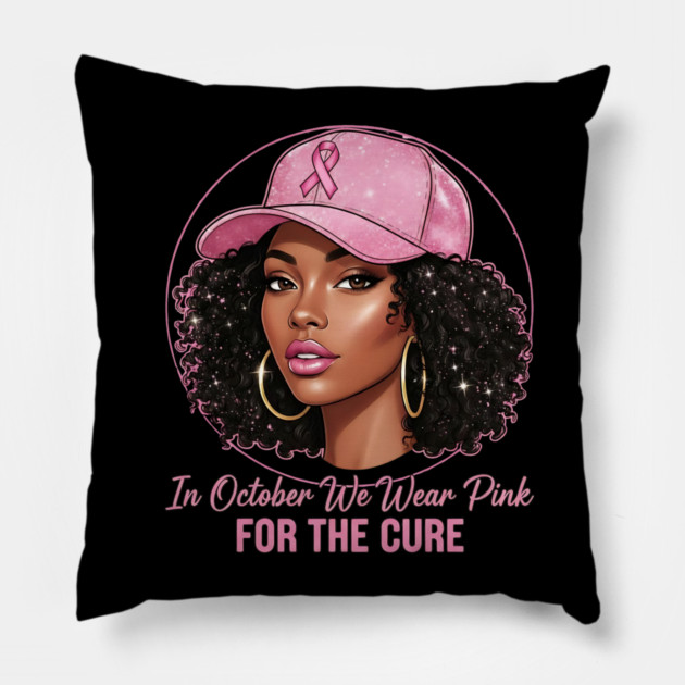 Melanin Beauty in Pink – October Breast Cancer Awareness Pillow by ArtistTee ⭐⭐⭐⭐⭐