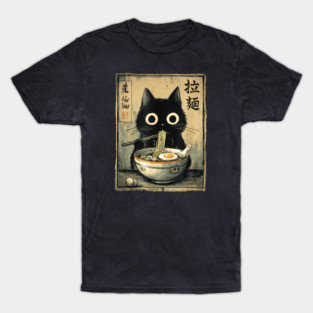 Kawaii Ramen Cat Retro Japanese Noodles Artwork T-Shirt