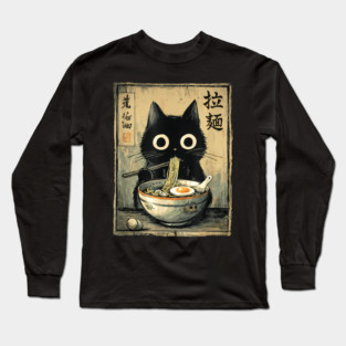 Kawaii Ramen Cat Retro Japanese Noodles Artwork Long Sleeve T-Shirt