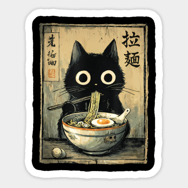 Kawaii Ramen Cat Retro Japanese Noodles Artwork Magnet by ThatHorrorBozo