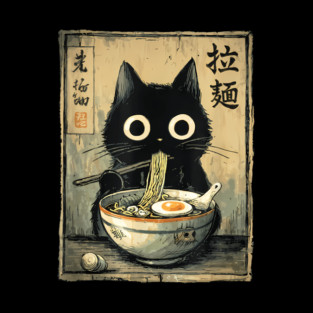 Kawaii Ramen Cat Retro Japanese Noodles Artwork Pin