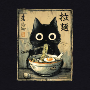 Kawaii Ramen Cat Retro Japanese Noodles Artwork Baseball T-Shirt