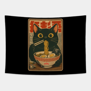 Ramen Cat Retro Japanese Noodles Kawaii Graphic Tapestry