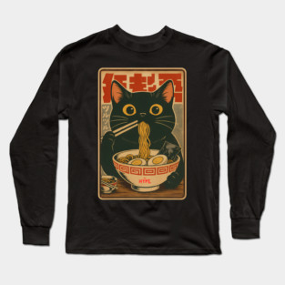 Ramen Cat Retro Japanese Noodles Kawaii Graphic Long Sleeve T-Shirt