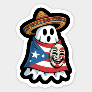 Halloween Puerto Rican Ghost with Pava Hat & Vejigante Mask Sticker