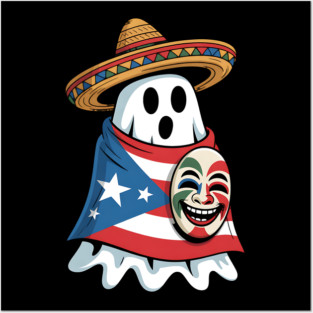 Halloween Puerto Rican Ghost with Pava Hat & Vejigante Mask Posters and Art
