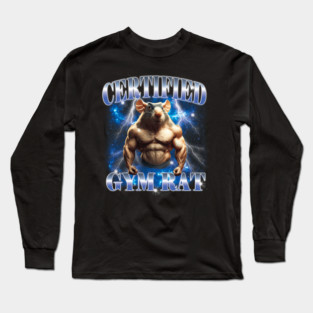 Certified Gym Rat Mouse Funny Gym Meme Y2K Long Sleeve T-Shirt