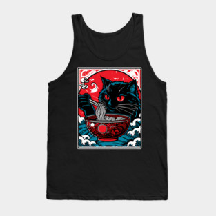 Anime Cat Ramen Japanese Funny Graphic Tees Kawaii Cat Anime Tank Top