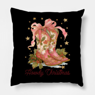 Howdy Christmas Boots Coquette Bow Christmas Cowgirl Western Pillow
