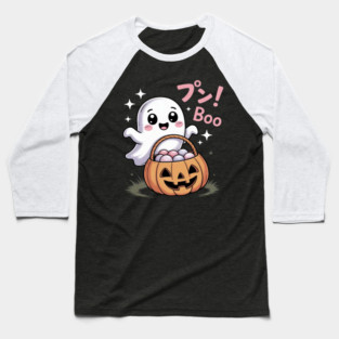 Kawaii Ghost Boo Trick or Treat Spooky Halloween Baseball T-Shirt
