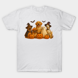 Funny Dog Halloween Squad – Ghost, Witch, and Mummy Costume Party Design T-Shirt