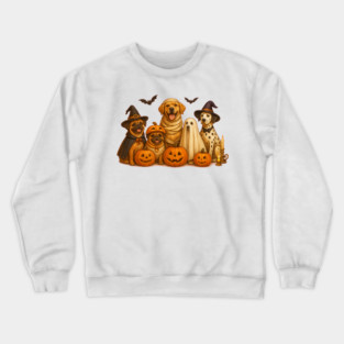 Funny Dog Halloween Squad – Ghost, Witch, and Mummy Costume Party Design Crewneck Sweatshirt