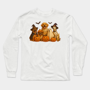 Funny Dog Halloween Squad – Ghost, Witch, and Mummy Costume Party Design Long Sleeve T-Shirt