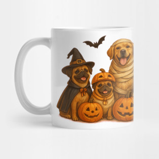 Funny Dog Halloween Squad – Ghost, Witch, and Mummy Costume Party Design Mug