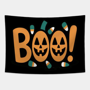 Spooky Booo Jack O Lantern Candy Corn Halloween Tapestry