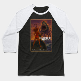 Krakenodon Hunter - Retro B Movie Creature Feature Baseball T-Shirt