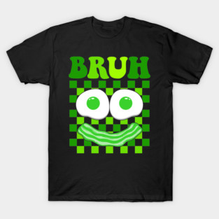 BRUH Meme Face Shirt – Funny Retro Green Checkerboard Bacon and Eggs Meme Tee T-Shirt
