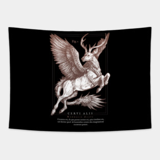 Winged Deer – Vintage Deer Peryton Mythical Creature Illustration, retro dark academia artwork Tapestry