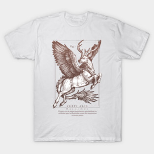 Peryton artwork - mythical creature, medieval bestiary, fantasy deer, winged deer, ink illustration, inktober T-Shirt