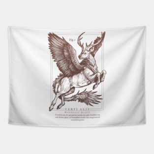 Peryton artwork - mythical creature, medieval bestiary, fantasy deer, winged deer, ink illustration, inktober Tapestry